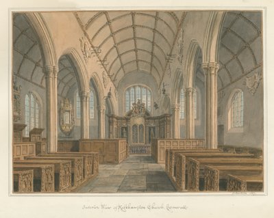 Cornualles - Iglesia Kilkhampton - Vista Interior, 1827 de John Buckler