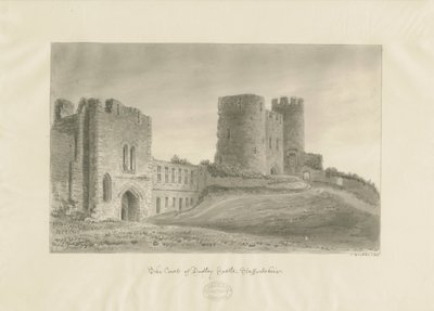Castillo de Dudley - La Torre del Homenaje: dibujo en sepia de John Buckler