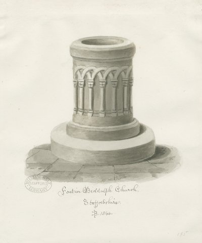 Pila bautismal en Biddulph de John Buckler