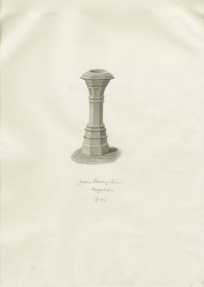 Pila bautismal en la Iglesia de Aldridge: dibujo en sepia de John Buckler