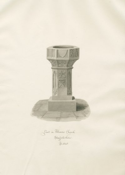 Pila bautismal en la Iglesia de Alrewas de John Buckler