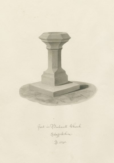 Pila bautismal en la Iglesia de Bucknall de John Buckler