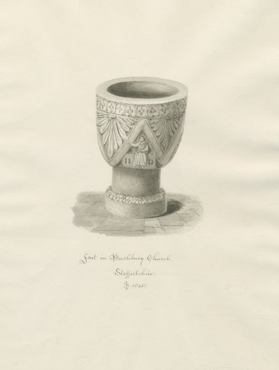 Pila bautismal en la Iglesia de Bushbury de John Buckler