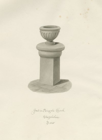 Pila bautismal en la iglesia de Edingale: dibujo en sepia de John Buckler