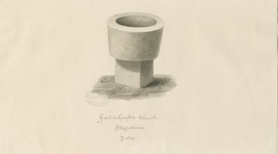 Pila bautismal en la Iglesia de Gayton: dibujo en sepia de John Buckler