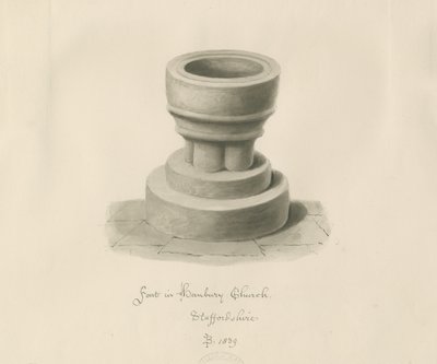 Pila bautismal en la Iglesia de Hanbury de John Buckler
