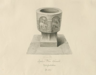 Pila bautismal en la Iglesia de Ilam de John Buckler