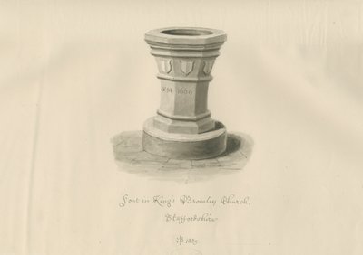 Pila Bautismal en la Iglesia de Kings Bromley: dibujo en sepia, 1839 de John Buckler
