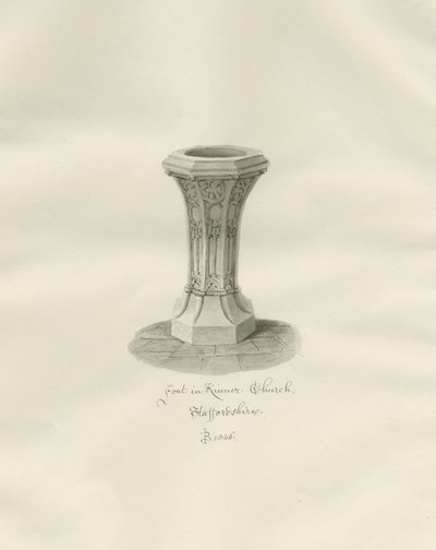 Pila Bautismal en la Iglesia de Kinver: dibujo en sepia de John Buckler