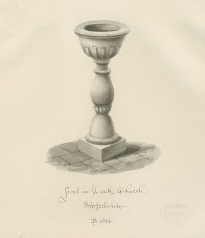 Pila bautismal en la Iglesia de Leek: dibujo en sepia, 1844 de John Buckler
