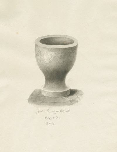 Pila bautismal en la Iglesia de Longnor de John Buckler
