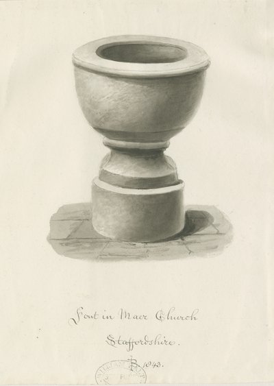 Pila bautismal en la Iglesia de Maer de John Buckler