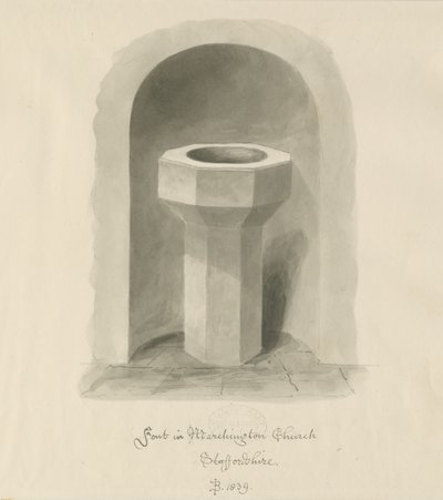 Pila Bautismal en la Iglesia de Marchington de John Buckler