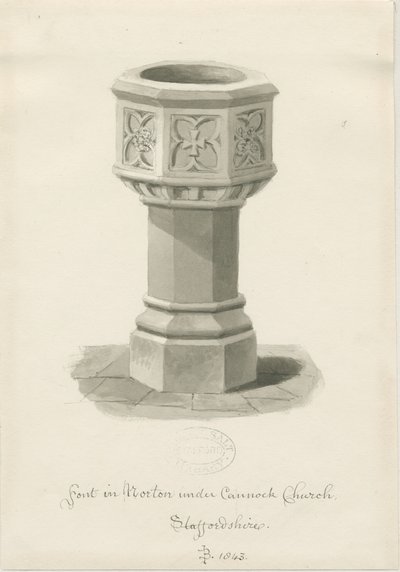 Pila bautismal en la Iglesia de Norton Canes de John Buckler