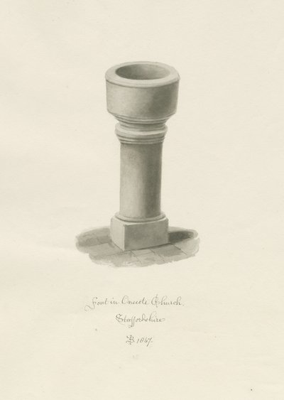 Fuente en la Iglesia de Onecote: dibujo a tinta sepia, 1847 de John Buckler