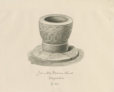 Pila bautismal en la Iglesia de Pipe Ridware de John Buckler