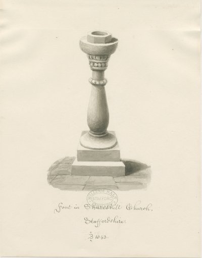 Pila bautismal en la Iglesia de Shareshill de John Buckler