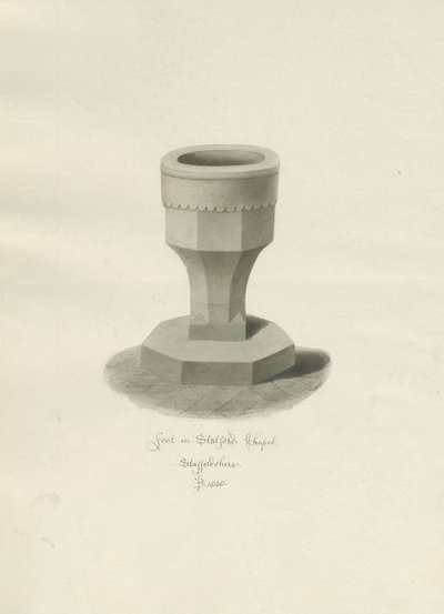 Pila bautismal en la Capilla de Statfold: dibujo en sepia, 1848 de John Buckler