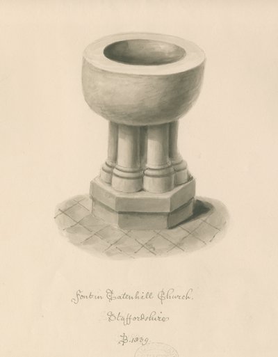 Pila bautismal en la Iglesia de Tatenhill de John Buckler