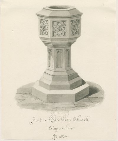 Pila Bautismal en la Iglesia de Trentham de John Buckler