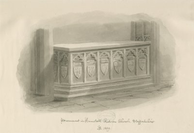 Iglesia de Hamstall Ridware - Monumento: dibujo en sepia, 1839 de John Buckler