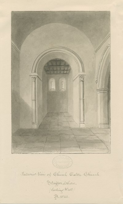 Interior de la iglesia de Church Eaton: dibujo en sepia de John Buckler