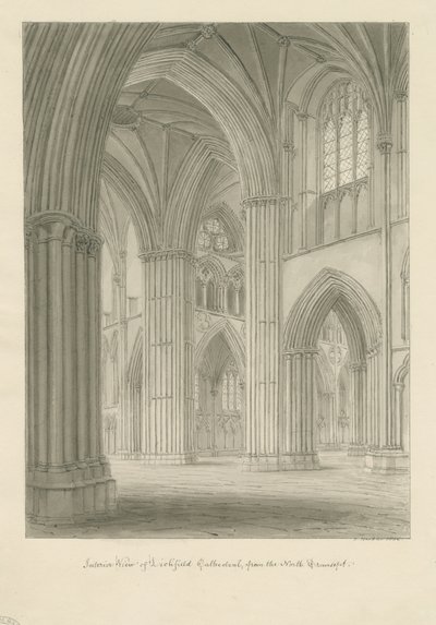 Interior de la Catedral de Lichfield - Cruce desde el Transepto Norte de John Buckler