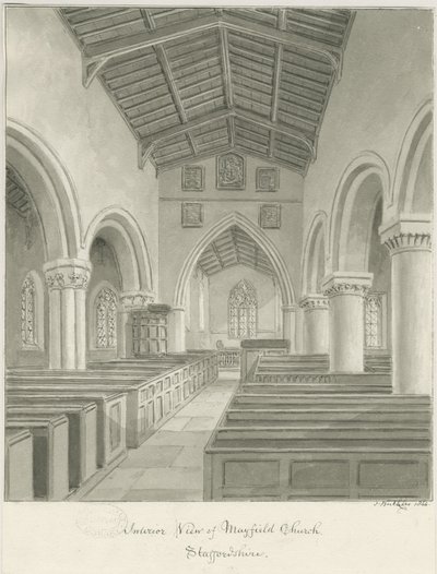 Interior de la Iglesia de Mayfield: dibujo en sepia, 1844 de John Buckler