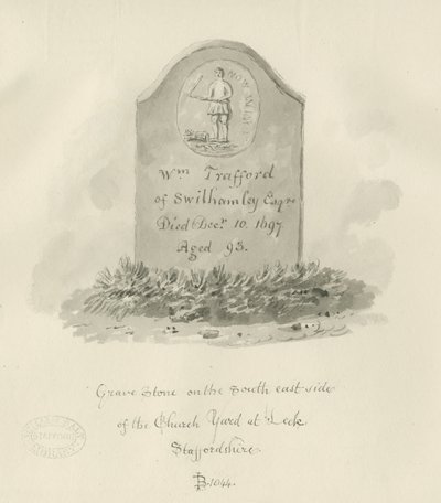 Iglesia de Leek - Lápida: dibujo en sepia de John Buckler