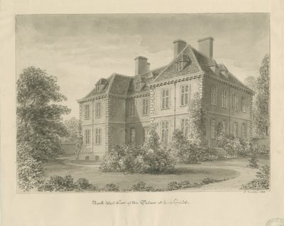 Lichfield - Palacio del Obispo en The Close: dibujo en sepia de John Buckler
