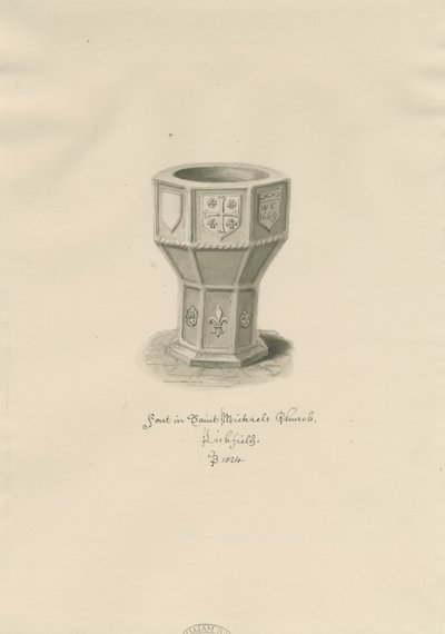 Pila bautismal en la Iglesia de St. Michael, Lichfield de John Buckler