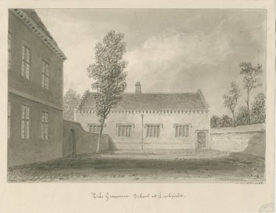 Lichfield - Escuela de Gramática: dibujo en sepia de John Buckler