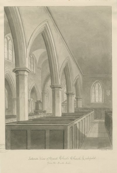 Lichfield - Interior de la Iglesia de San Chad: dibujo en sepia de John Buckler