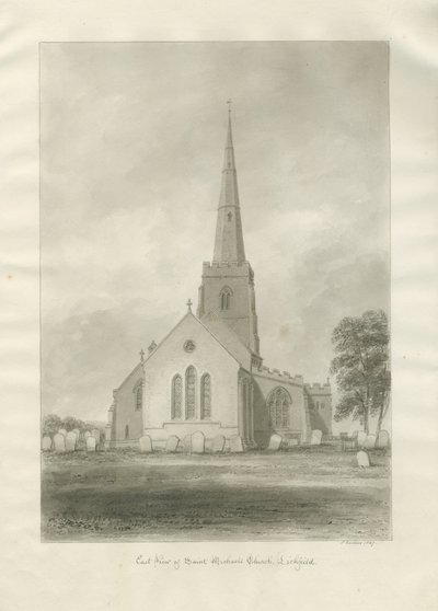 Lichfield - Iglesia de San Miguel: dibujo en sepia de John Buckler