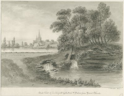 Catedral de Lichfield - Vista Este: dibujo en sepia, 1844 de John Buckler