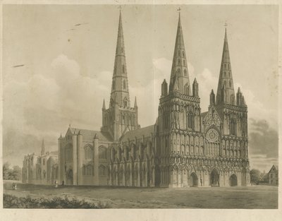 Catedral de Lichfield - Vista Noroeste: grabado en aguatinta, s.f. [1807] de John Buckler