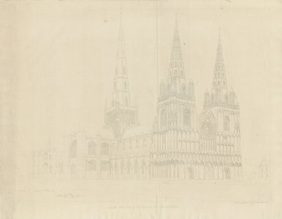 Catedral de Lichfield - Vista Noroeste: grabado, 1807 de John Buckler