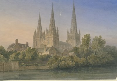 Catedral de Lichfield - Vista suroeste: pintura a acuarela, 1839 de John Buckler