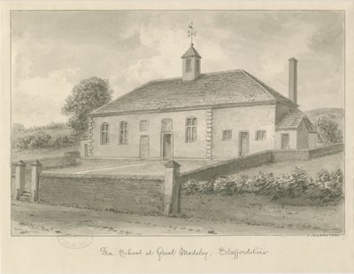 Madeley - Escuela gratuita: dibujo en sepia, 1840 de John Buckler