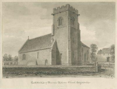Iglesia de Mavesyn Ridware: dibujo en sepia, 1839 de John Buckler