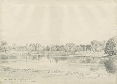 Casa Patshull - Parque y Estanque: dibujo a lápiz, 25 de agosto de 1820 de John Buckler
