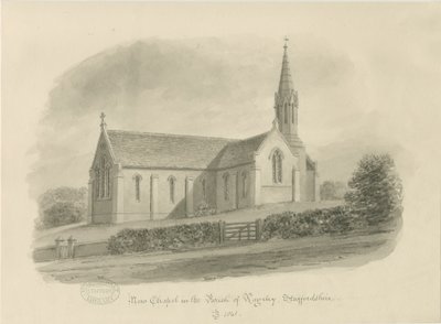 Rugeley - Capilla de Brereton: [Iglesia de San Miguel, Brereton] dibujo a tinta sepia, 1841 de John Buckler