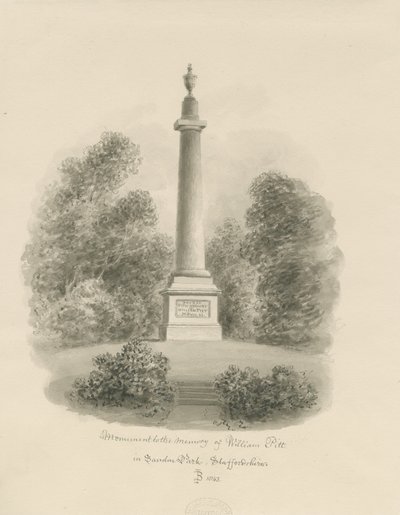 Sandon - Monumento a William Pitt: dibujo a tinta sepia de John Buckler