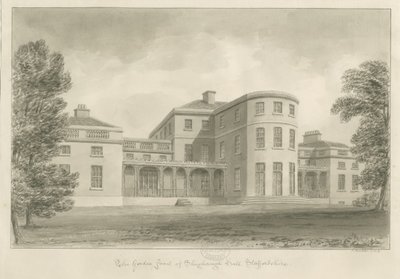Salón Shugborough - Frente del jardín: dibujo en sepia, 1842 de John Buckler
