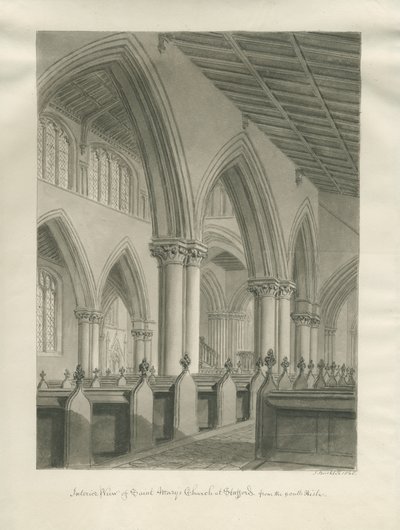 Stafford - Interior de la Iglesia de Santa María: dibujo en sepia, 1845 de John Buckler
