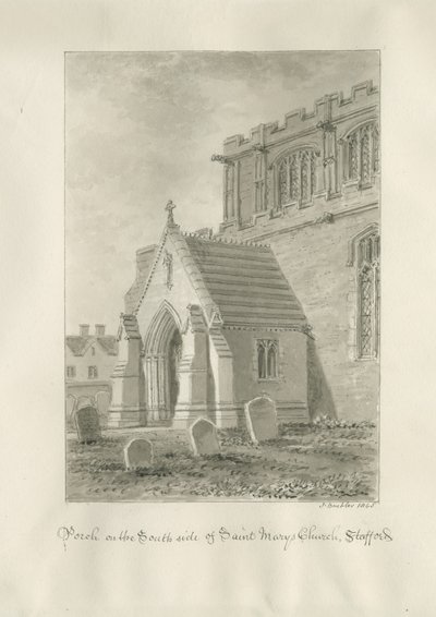 Stafford - Pórtico de la Iglesia de St. Mary: dibujo en sepia, 1845 de John Buckler