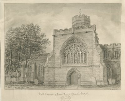 Stafford - Iglesia de Santa María: dibujo en sepia, 1840 de John Buckler