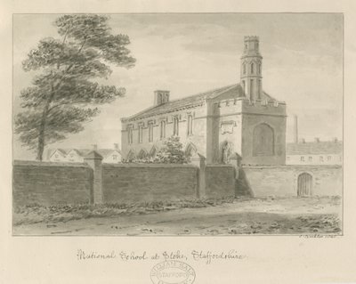 Stoke-upon-Trent - Escuela Nacional: dibujo en sepia, 1840 de John Buckler