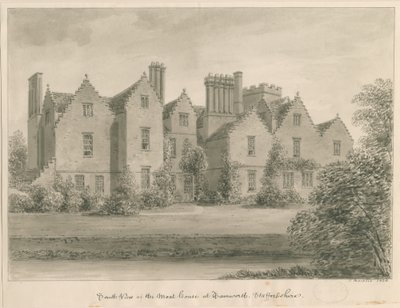 Tamworth - La Casa del Foso: dibujo en sepia de John Buckler