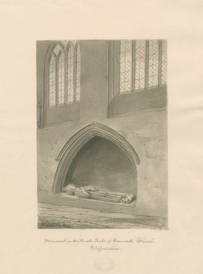 Iglesia de Tamworth - Monumento del sacerdote: dibujo en sepia de John Buckler